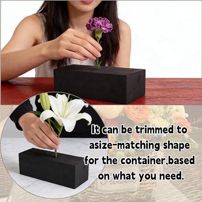 12 Pack Black Floral Foam Blocks, 6"x3"x2.5" Reusable & Water Absorbent Wet Foam for Artificial Silk Flowers, Wedding, Home Decor & Outdoor Planters