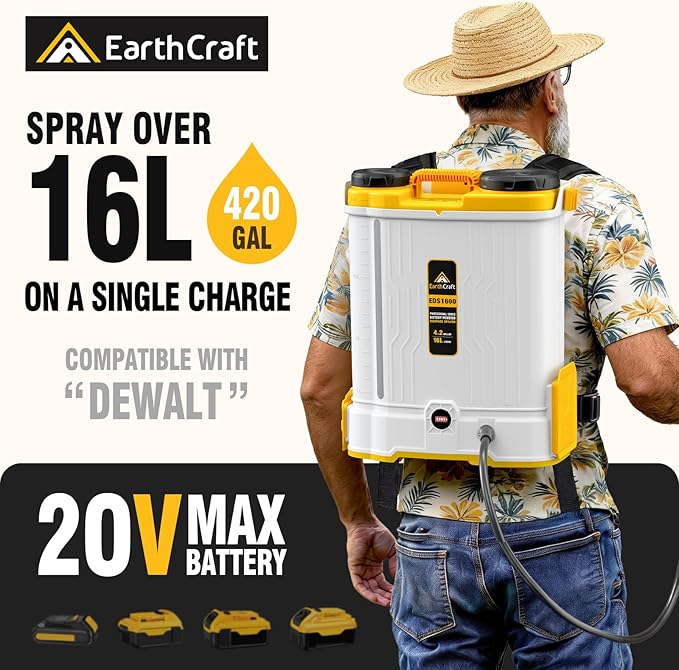 4.2 Gal Battery Powered Backpack Sprayer Compatible with DeWalt 20V Battery (NOT Included), Equipped with Mixing System, Backpack Garden Sprayer with 6 Spray Nozzles for Lawn, Garden, Yard