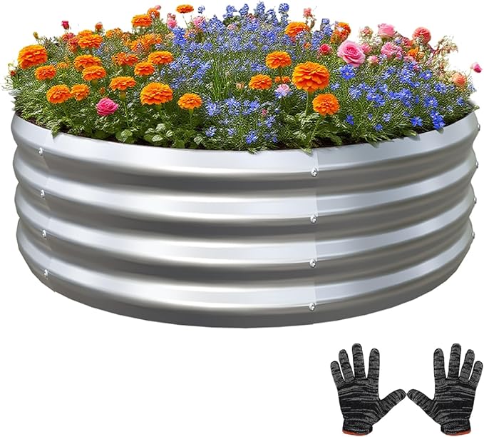 Galvanized Garden Bed Kit for Vegetables/Herbs/Flowers, Raised Planter Box, Outdoor, 3x3x1 ft, Silver