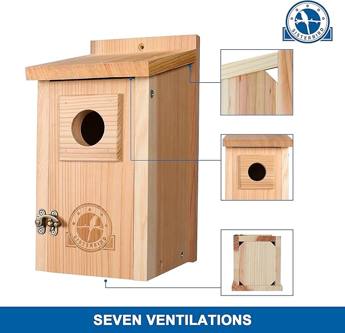 SISTERBIRD Bird Houses for Outside 1-1/2" Entrance Hole Cedar Wild BirdHouses with Wood Guard Outdoor Bluebird Wren Swallow Finch Assembly Required