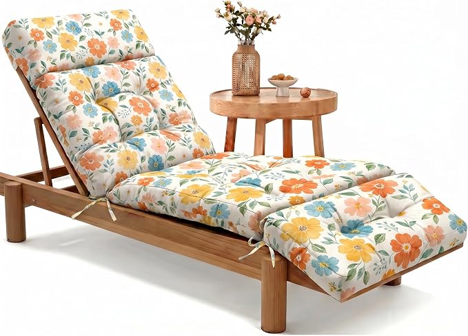 MAGIC ELEPHANT Chaise Lounge Cushion Outdoor, Memory Foam Patio Lounge Chair Cushion with Ties for Outdoor Furniture, 74 x 22 x 4 Inch (Multicolor Floral)