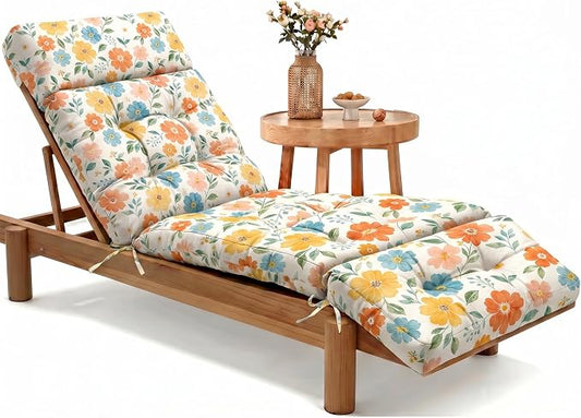 MAGIC ELEPHANT Chaise Lounge Cushion Outdoor, Memory Foam Patio Lounge Chair Cushion with Ties for Outdoor Furniture, 74 x 22 x 4 Inch (Multicolor Floral)