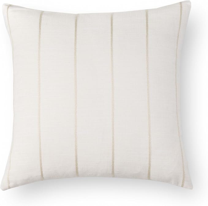 Crumbs Home Modern Farmhouse Fall Linen Indoor Outdoor Throw Pillow Cover Only, 22"x22" Water Repellent for Patio, Backyard, Couch, Neutral Beige Vertical Stripes