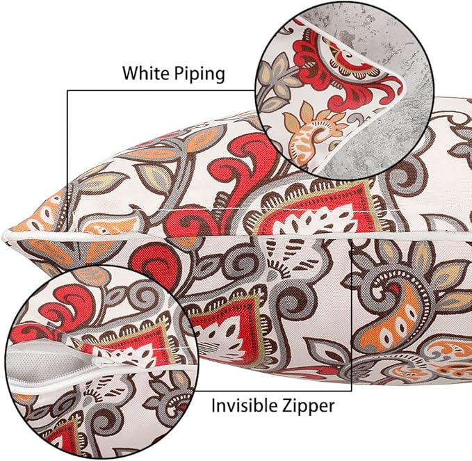 Pack of 2 Outdoor Waterproof Lumbar Rectangular Throw Pillow with Insert, Home Decorative Toss Pillows All Weather Cushion for Patio Garden Car Office (12x20 Inch, Botanical Red Orange)