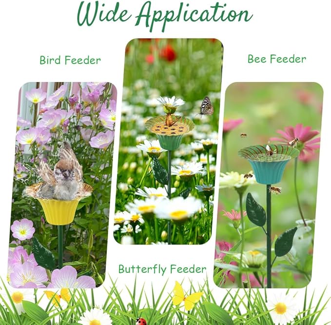 DREAMSOUL Metal Bird Bath with Bee Watering Station, Flower Bee Feeder 4 Pack Bird Bath for Outside Birds, Bees, Butterflies