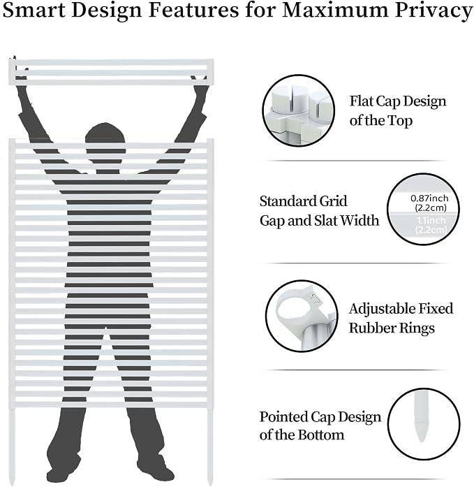 Outdoor Privacy Screen with Stand, Rustproof Metal Fence Panel, 35.43’’x 47.24’’ PE-Coated Steel Slats, Decorative Privacy Fence for Patio, Garden, Backyard, Trash Can, White(1 Panel)