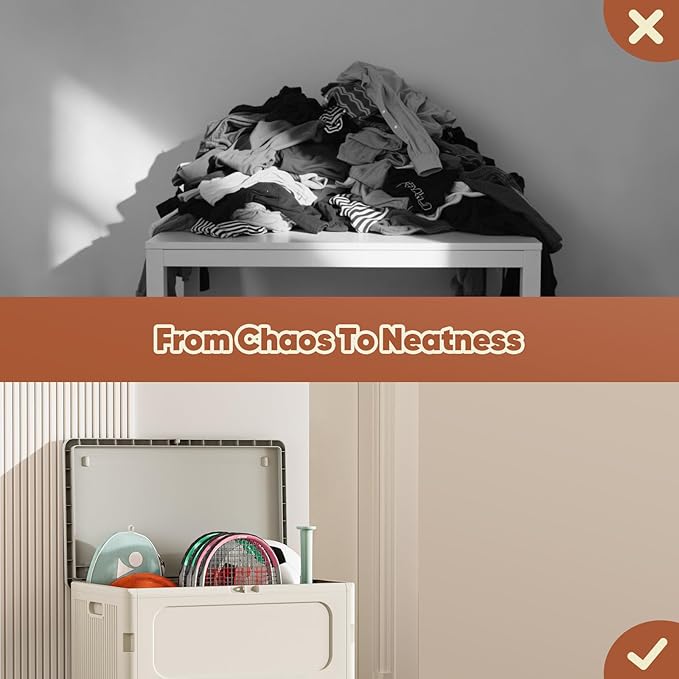 FAHKNS 123L Collapsible Storage Bin with Lid, Folding Storage Container and Install-Free Closet Organizer with Wheels for Laundry Room, Garden and Home