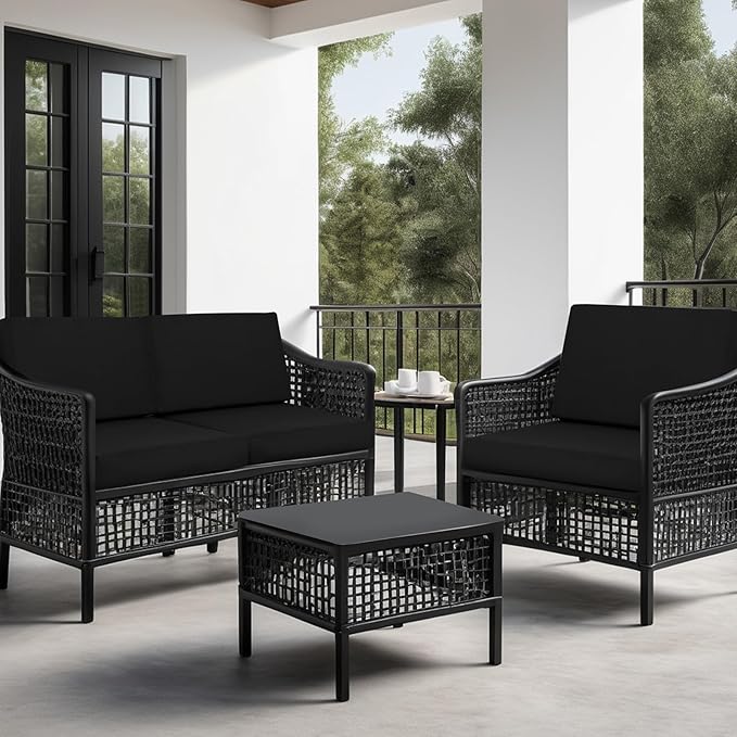 idee-home Outdoor Chair Cushions for Patio Furniture, Outdoor Seat Cushion | Waterproof Hampton Bay Deep Seat Replacement Couch Cushions for Garden Backyard 28.5 x 28.5 Black