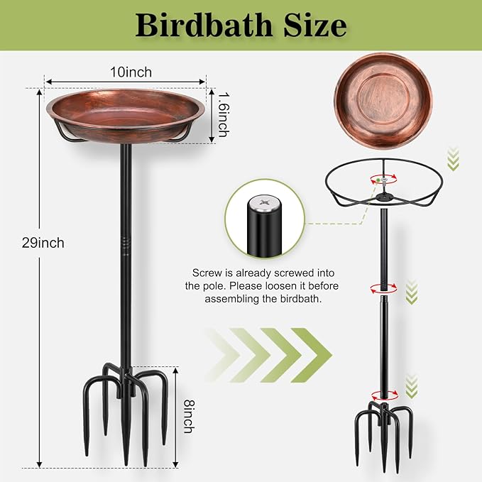 Gtongoko Metal Bird Bath for Outside Heavy Duty, 29 Inch Bird Feeder Birdbaths for Outdoors, Garden Bird Bath Bowl with 5-prongs Base