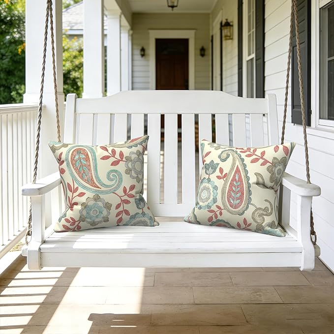 LVTXIII 2 Pack Outdoor Throw Pillow Covers for Patio Furniture, 16x16 Inch Square Pillow Case, Water-Repellent Cushion Covers for Garden, Porch, Sofa, Paisley Vintage