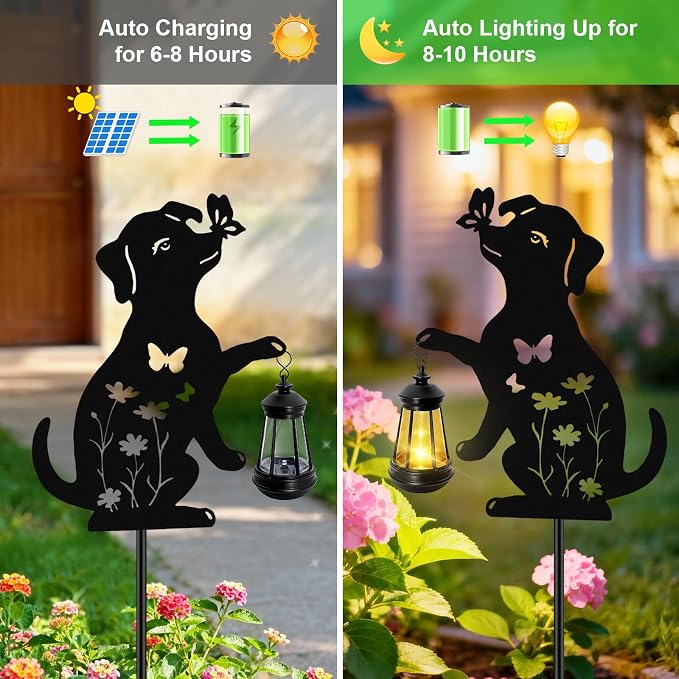 ANGMLN Dog Outdoor Solar Lantern Waterproof, Birthday Gifts for Christmas Women Mom, Solar Hanging Lights Dog Metal Figurine Garden Decor Patio Yard Pathway Backyard Ornaments