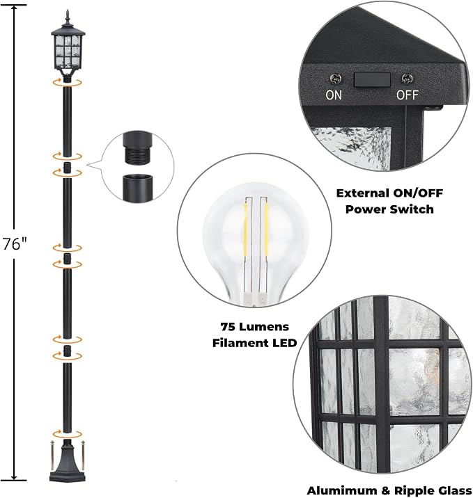 Solar Lamp Post Light, ST4324SS4 Outdoor Waterproof LED Street Floor Post Lights Solar Powered for Pathway Garden Driveway Landscape Backyard