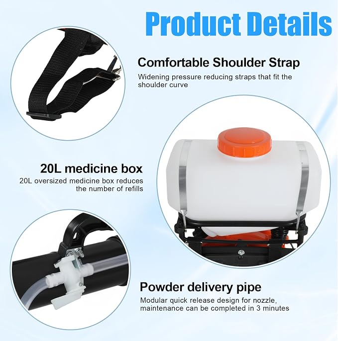 43cc Gas Powered Backpack Fogger, 20l Cold Mosquito Sprayer with 2.13kw 7500rpm Engine, Mosquito Insect Control Fogger Outdoor, Backpack Sprayer for Lawn Garden Farming Orange