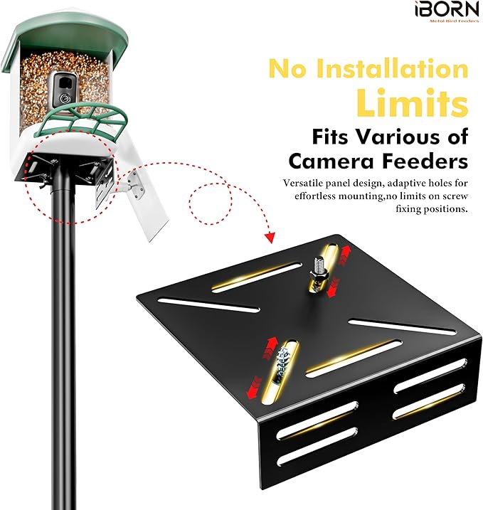 iBorn Camera Bird Feeder Pole 3in1 Compatible Bird Feeder Poles for Outdoors Heavy Duty,63inch Adjustable Height Bird House Pole Mount Kit Bracket Universal for Smart Feeder/Birdhouse