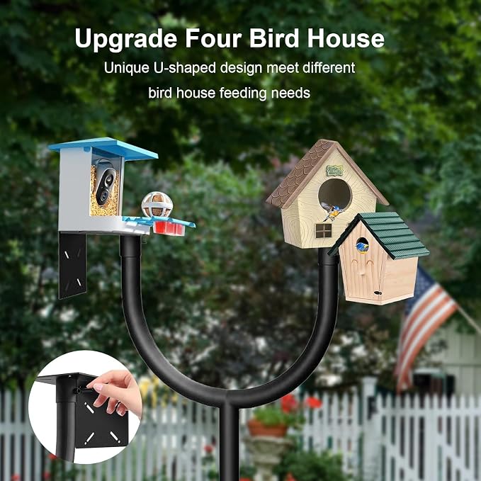 92 Inch Bird Feeder Pole 2 Platform Outdoor Support Stand | Multi-purpose pole fits bird houses, feeders and various outdoor supplies，Heavy duty sturdy metal structure