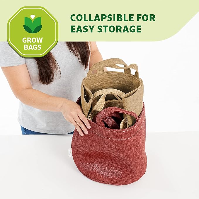 Coolaroo 4-Pack 2 Gallon Heavy Duty Plant/Vegetable/Herb/Fruit Breathable Fabric Grow Planter Pot Bags with Handles, Brick
