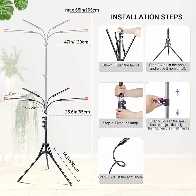 Grow Light with Stand and Timer 4,8,12,16,20 Hr, 36 Watt Standing Tall Plant Light for Bonsai Tree, Seed Starting, 24"-64" Adjustable Tripod Stand Plant Growing Lamps