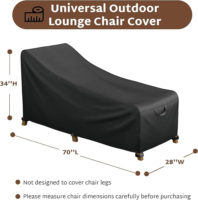 iBirdie Outdoor Lounge Chaise Chair Cover 70L x 28W x 34H inch Waterproof Patio Furniture Covers Lawn Pool Chair Cover 1 Pack Black