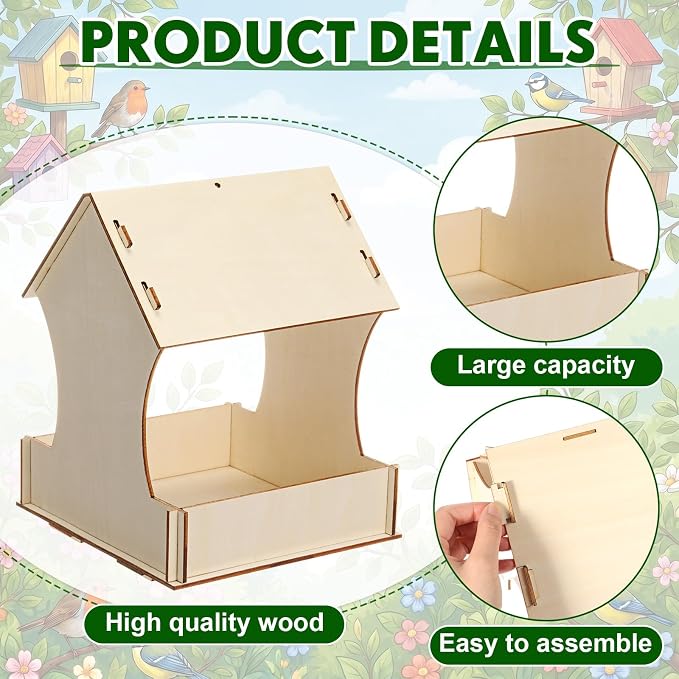 DoubleFill 48 Pack Wooden Bird Feeder Kits, DIY Bird House Kits, Build and Paint Craft for Adults, Unfinished Birdhouse Wood Craft for Educational Fun Art Outdoor Activities Gift
