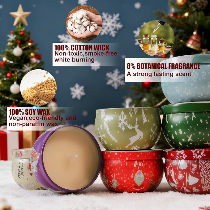 Christmas Scented Candles Gift- Aromatherapy Candle-Soy Wax-Long Lasting Burn time, Gifts for Women & Men,Home Decor,Scented Soy Candle Set,Holiday Home Scent (9, Christmas-Scented Candles 2)