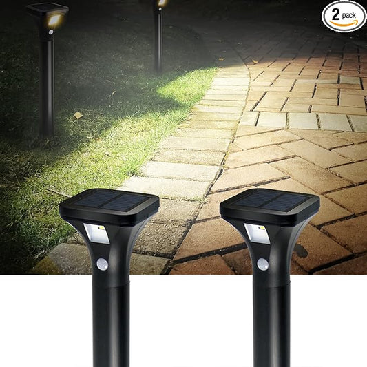 AURAXY LED Solar Powered Motion Sensor Pathway Lights, Battery Powered Outdoor Waterproof Motion Detector Walkway Light, Use for Your House's Yard Backyard Driveway Sidewalk Path Garden etc.(2 Pack)