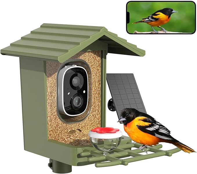 Smart Bird Feeder Camera with AI Species Identifier | Solar Powered, 2.5K HD Video, Motion Alerts - Outdoor Garden & Birdwatching Gift