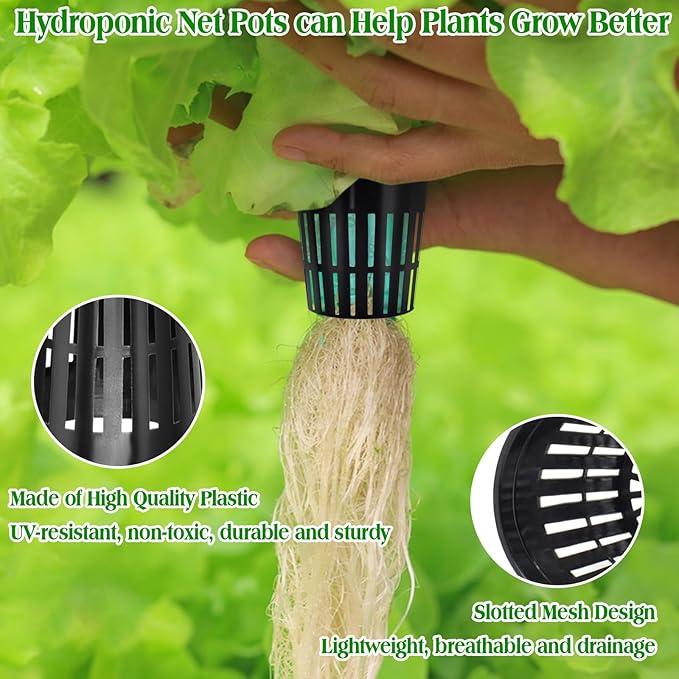 ZeeDix 2 Inch Net Pots for Hydroponics, 100 Pack Mesh Net Cups Hydroponic Baskets Plant Nursery, Reusable Heavy Duty Wide Lip Round Bucket Basket for Plants