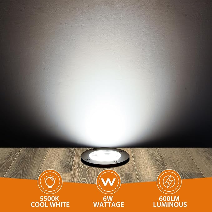 6W LED Landscape Lights, 110V 120V Well Lights IP68 Waterproof 5500k Cool White Outdoor In-Ground Lights for Yard, Garden Patio, Pathway,8 Pack