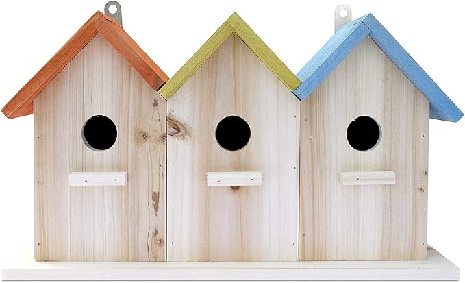 Bird House for Outdoors/Indoors, Hanging Kit for Kids & Adults, Decorative Feeder for Bluebirds, Wrens & Chickadees, All-Weather Home Decoration (Multi Orange Yellow Blue, 3 Houses)