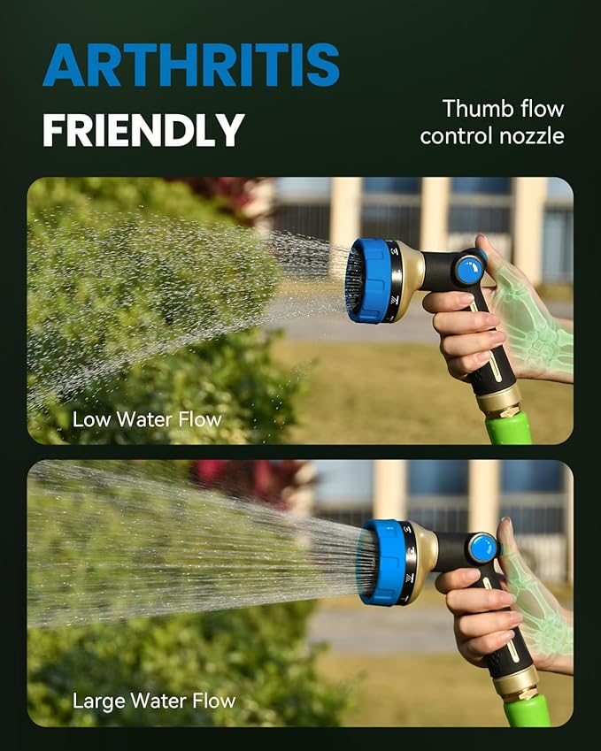 RAINPOINT Garden Hose Nozzle Heavy Duty - 100% Metal Thumb Control Spray Nozzles for Garden Hose High Pressure, 10 Patterns Water Hose Nozzle for Car Wash, Watering Lawn and Pets, Blue2, 2 Pack