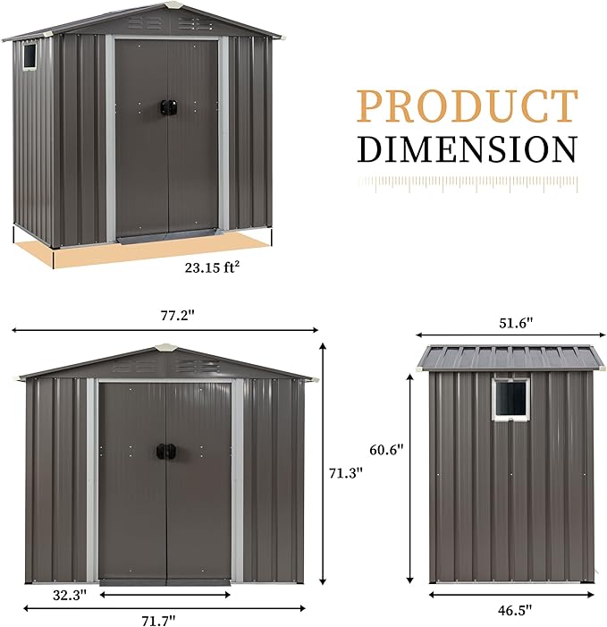 Vongrasig 6x4 FT Outdoor Storage Shed, Metal Garden Shed Clearance with Window and Lockable Door, All-Weather Sloping Roof Tool Shed for Backyard, Patio, Grey