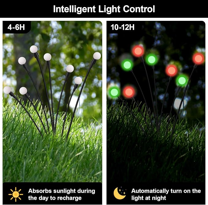 Solar Firefly Lights Outdoor Waterproof; 8 Modes Red and Green Firefly Swaying Solar Garden Lights Stakes for Outside Christmas Holiday Yard Patio Plant Garden Decor 4 Pack(Red & Green)