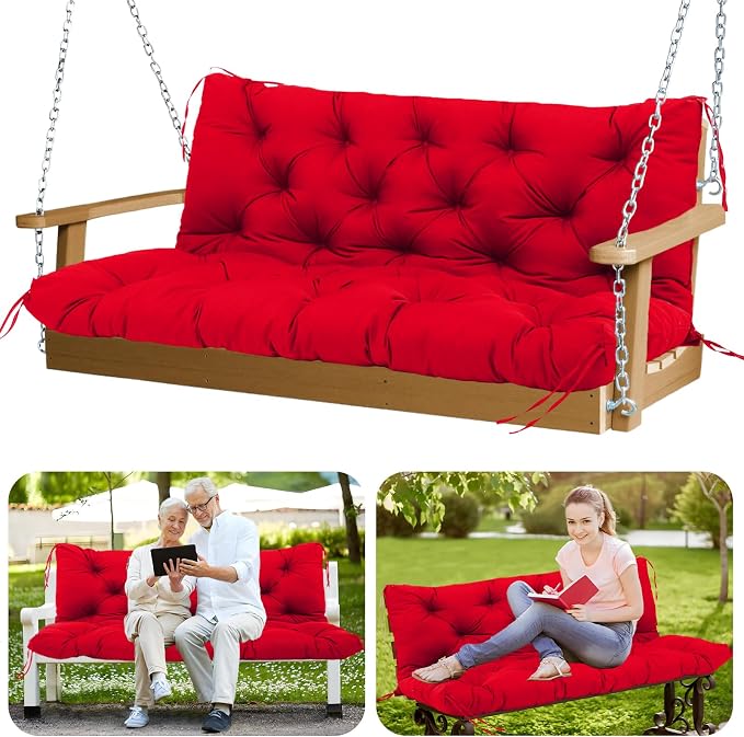 Porch Swing Cushions Outdoor 40x40 inch Waterproof Extra Thick 5" Swing Cushions Replacement with Backrest and Ties for Outdoor Furniture Porch Patio Garden Lawn (Bright red)