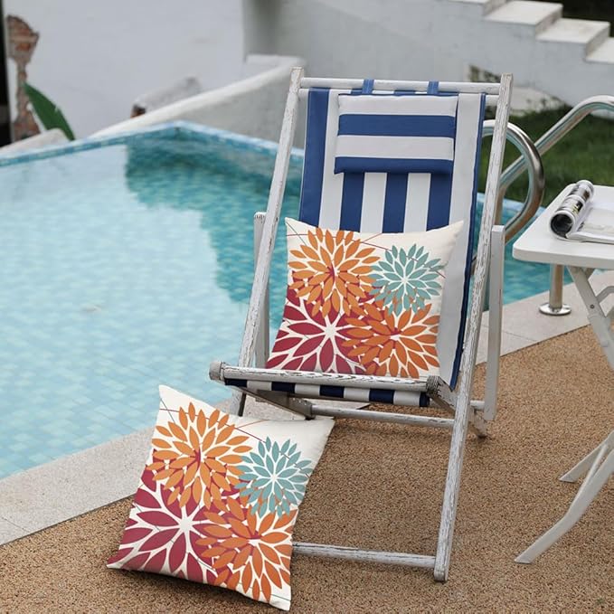 DFXSZ Outdoor Throw Pillow Covers 16x16 Inch Set of 2 Waterproof Spring Summer Geometric Elegant Burnt Orange Outdoor Pillow Covers for Patio Funiture Garden Couch 168D16