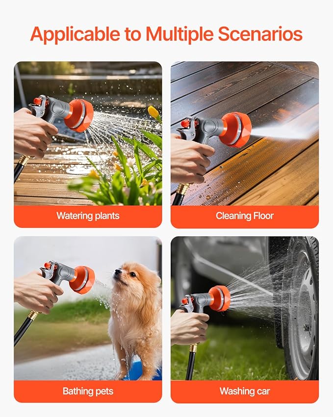 VEVOR Retractable Garden Hose Reel, 1/2 Inch x 145 ft Wall Mounted Hose Reel, Heavy Duty Garden Hose Reel with 9 Patterns Nozzle, Any Length Lock, Upgraded Slow Return System and 180°Swivel Bracket