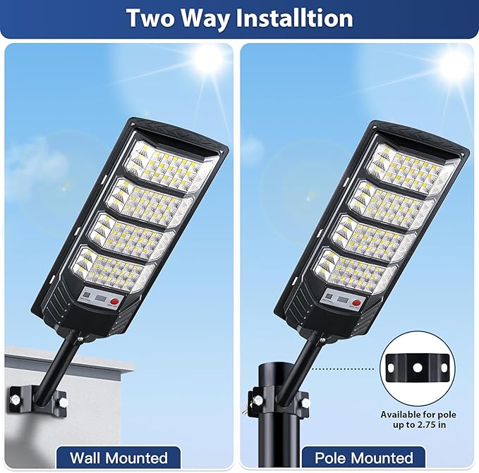 Yusist 4 Pack Solar Street Lights Outdoor Waterproof, 6500K LED Motion Sensor Lights, Dusk to Dawn Solar Flood Lights with Remote,Parking Lot Light,Commercial Area Lighting for Outside