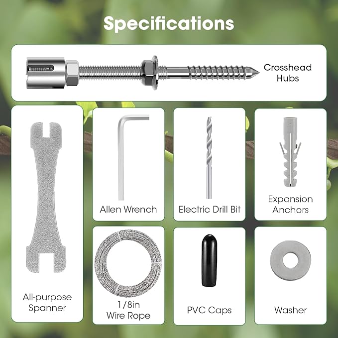 Professional T316 Stainless Steel Wire Trellis Kit for Climbing Plants Outdoor, Heavy Duty Plant Support System (53Ft x 1/8"), Garden Wire Grid Espalier Trellis Kit with Rust Proof Design