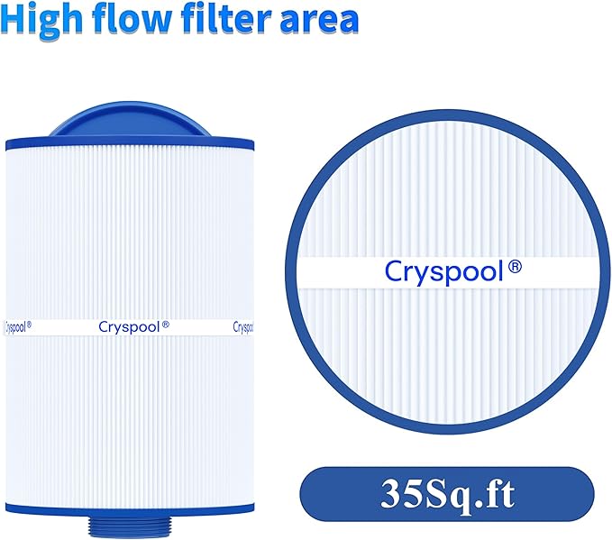 Cryspool® 05015 Spa Filter Compatible with 5CH-35, PMAX50P4, PAS35P, Maax 104309, FC-0300, 35 Sq. Ft hot tub Filter Cartridge, 1 1/2" MPT, 2 Pack