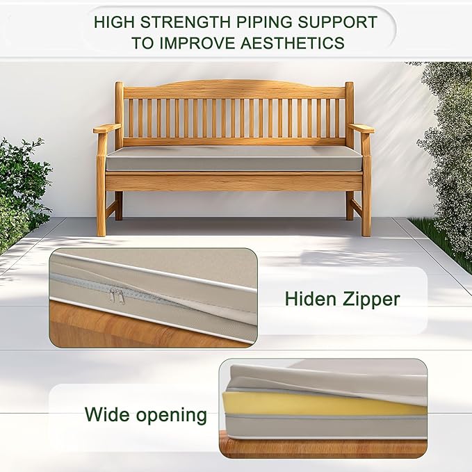 Porch Shield Outdoor Bench Cushion Cover – Waterproof Swing Cushion Cover for Patio Furniture Loveseat (Not Insert) Beige 42" W x 18" D x 3" H
