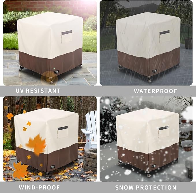 Patio Wicker Side Table Cover, Suitable for 3-Piece Outdoor Wicker Patio Bistro Set Side Table, Waterproof Square Patio Small Side Table Cover 22 W x 22 D x 18 H inches Beige and Brown