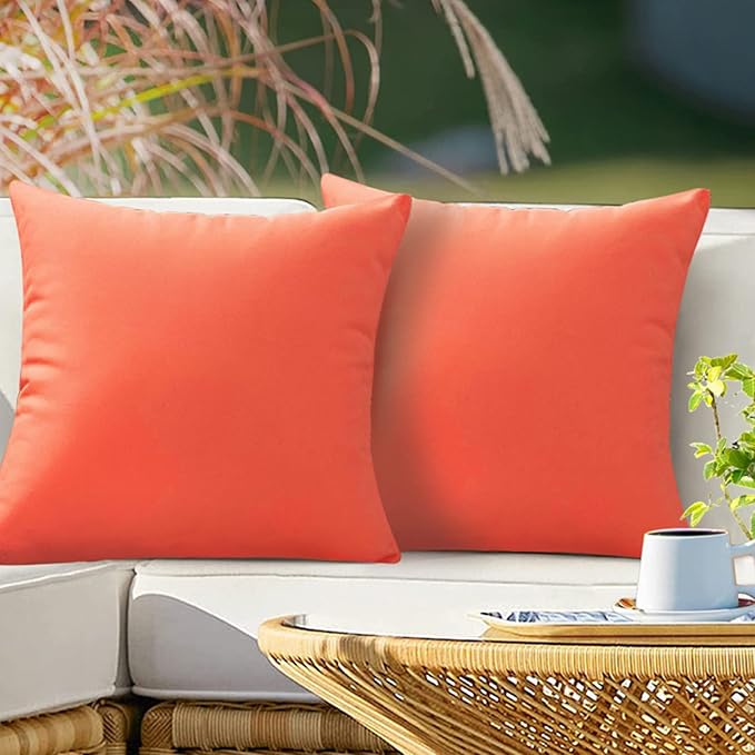 VAKADO Outdoor Waterproof Throw Pillow Covers 22X22 Set of 2 Decorative Orange Patio Furniture Cushion Cases Outside Decor for Couch Garden Bench Porch