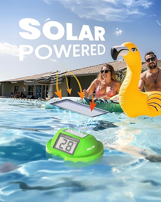 BALDR Pool Thermometer Floating Easy Read, Solar Digital Pool Thermometer with Dual Large Screens, IPX7 Water Temperature Gauge for Inground Above Ground Pools & Spas (Green)