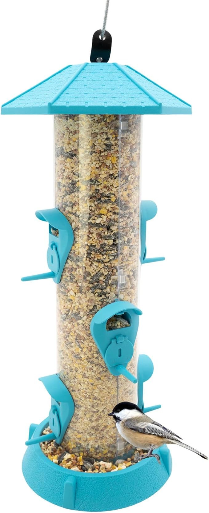 North States Village Collection - 2-in-1 Hinged-Port Birdfeeder Fiesta Blue: Hanging Bird Feeder for Outdoors, Holds 1.75 Pounds of Seed