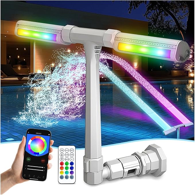 2026 Upgrade Pool Fountain for Inground/Above Ground Pools, 16-Colors 12 Modes LED Lights, Dual Spray 360° Adjustable Pool Sprinkler Waterfall Fountain, Tool-Free Installation Water Cooler