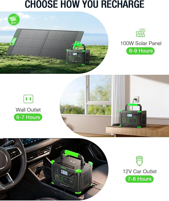 500W Portable Power Station, Solar Generator 519Wh (Peak 1000W) Lithium Battery Power Generator with 2 * 110V AC Outlets, Mobile Battery Backup Pack for RV Trip Camping, Outdoor Adventure, Home