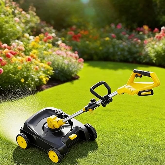 Cordless Lawn Mower (Compatible with DEWALT Battery), 1000W Brushless String Trimmer & Wheeled Edger Combo Kit, with 3-Position Cutting Height & LCD Display, Electric Weed Wacker for Garden(Tool Only)