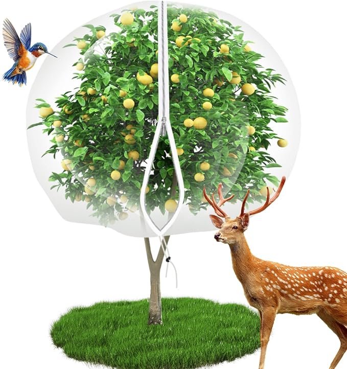 10' x 12' Large Fruit Tree Netting for Squirrels and Birds with Drawstring, Insect Bird Netting Pest Barrier for Garden Protection (White)