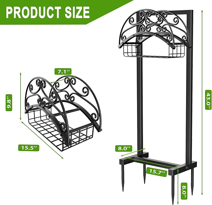 Gayuteay Garden Hose Holder – Upgraded Water Hose Stand with Storage Basket Holds 151ft, Heavy Duty Freestanding Garden Hanger Storage Rack for Outside Yard Lawn Farm