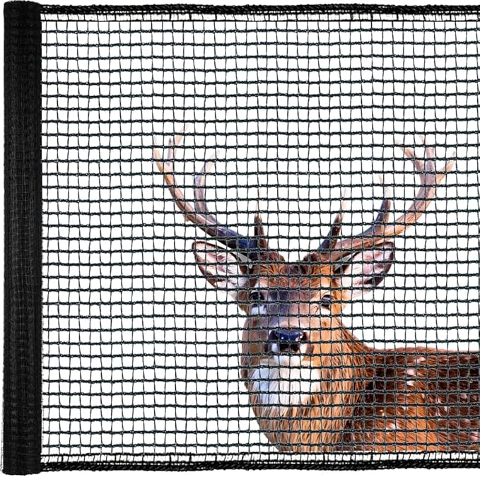 Deer Fence Netting, 4x65 Ft Plastic Mesh Netting for Garden Protection, Temporary Fence Animals Barrier for Bird, Chicken, Reusable Mesh Fencing Roll for Vegetable, Fruit Tree, Shrubs, Black