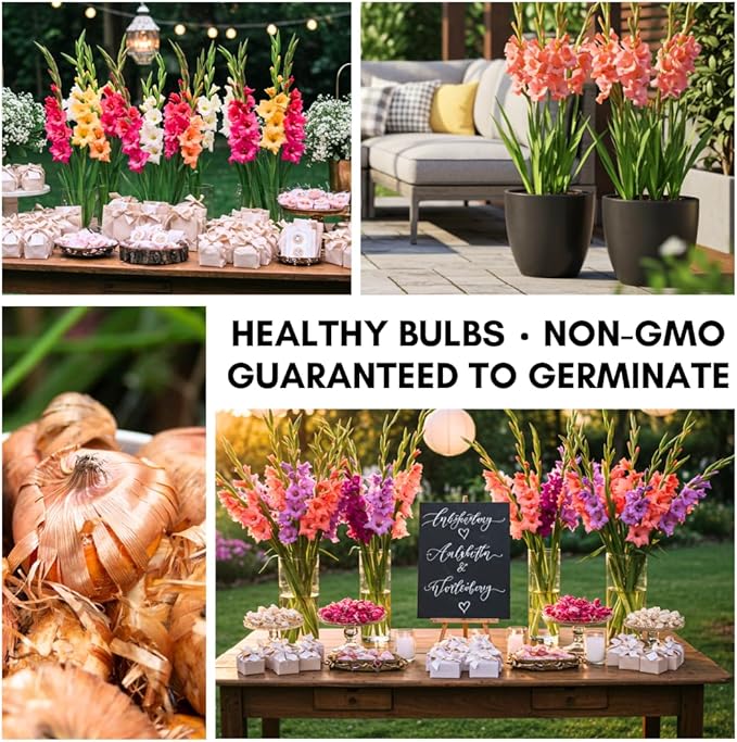 4 Gladiolus Bulbs – Mixed Colors – Sword Lily – Easy-to-Grow Perennial Flower - Great for Decor or Special Occasions